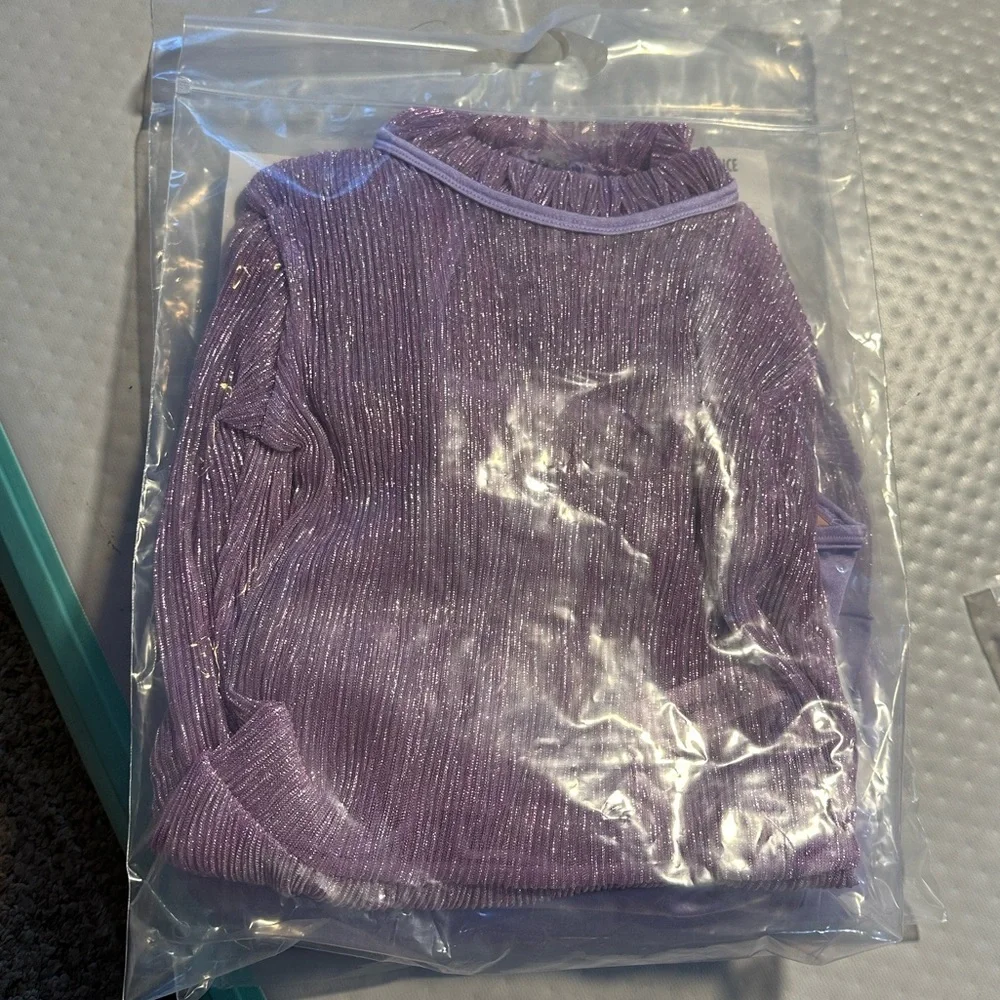 CM Double platinum 2‎ piece Lilac Shimmer Mesh Lyrical Dance Costume Long Sleeve